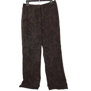 Harold's Dark Brown w/Black Floral Flocked Print Wool Blend Pants Size 8